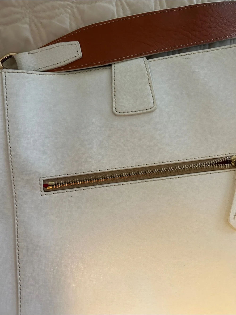 Dooney & Bourke White Leather Shoulder Bag with Silver Buckle Detail